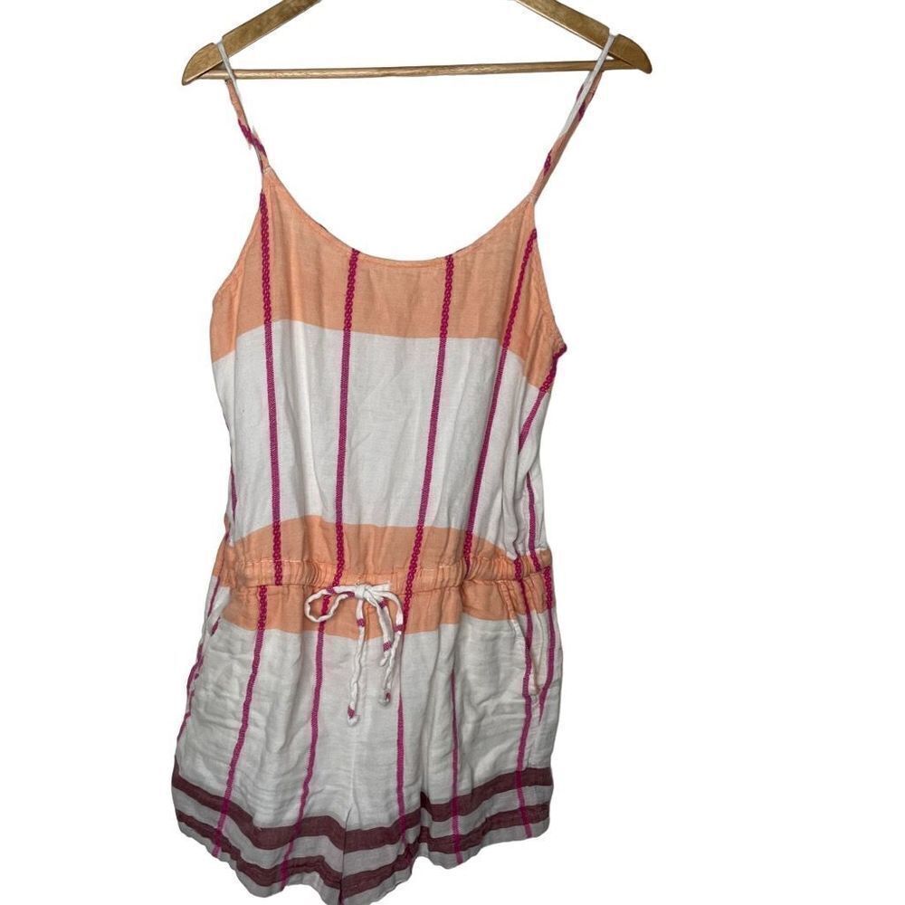 Lou‎ & Grey Ann Taylor Loft Ivory Orange Striped Print Romper - Picture 3 of 9